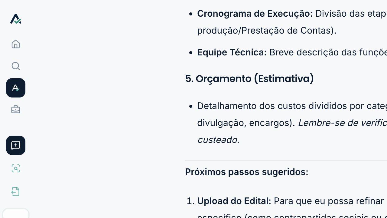 Interface do AltEditais com uma conversa real da AltIA