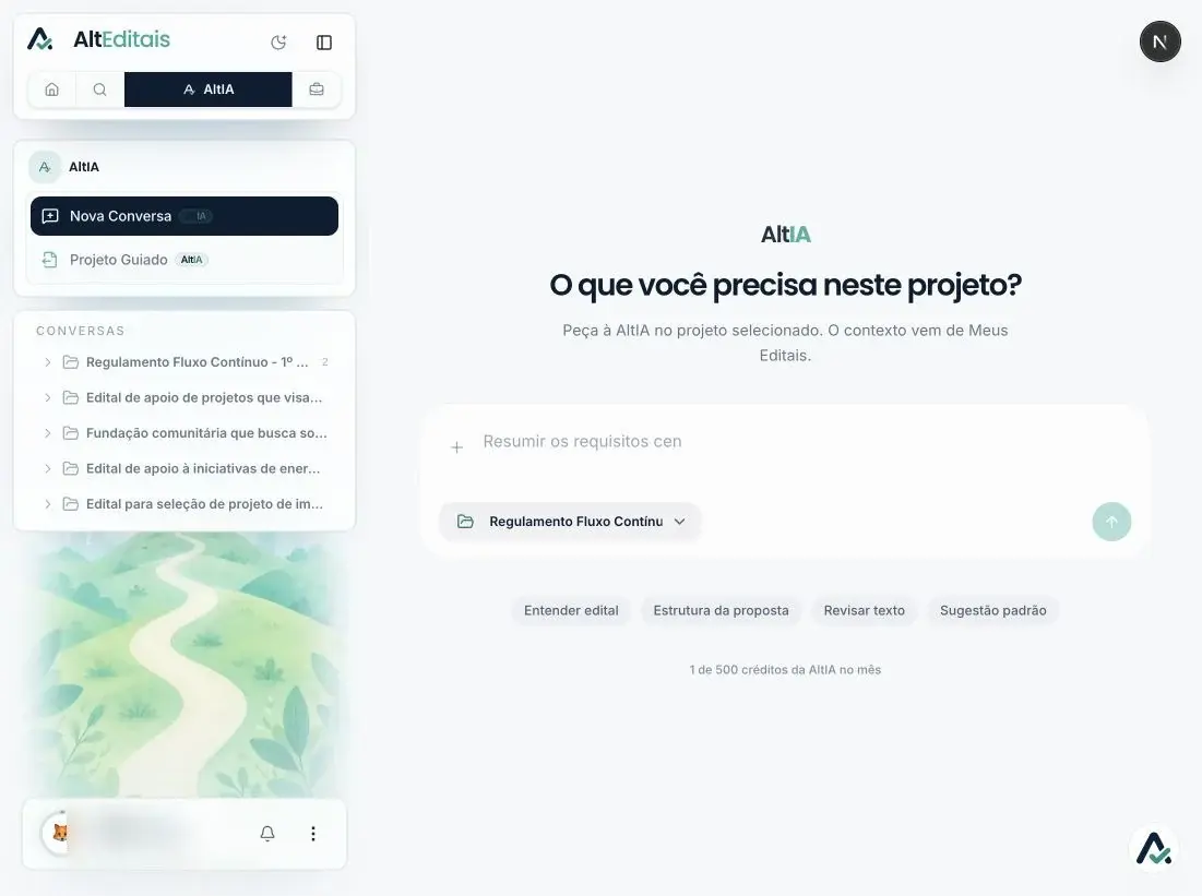 Interface do AltEditais com uma proposta aberta na AltIA